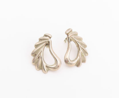925 Sterling Silver Vintage Earrings Modernist Fluted Open Teardrops  EG14413