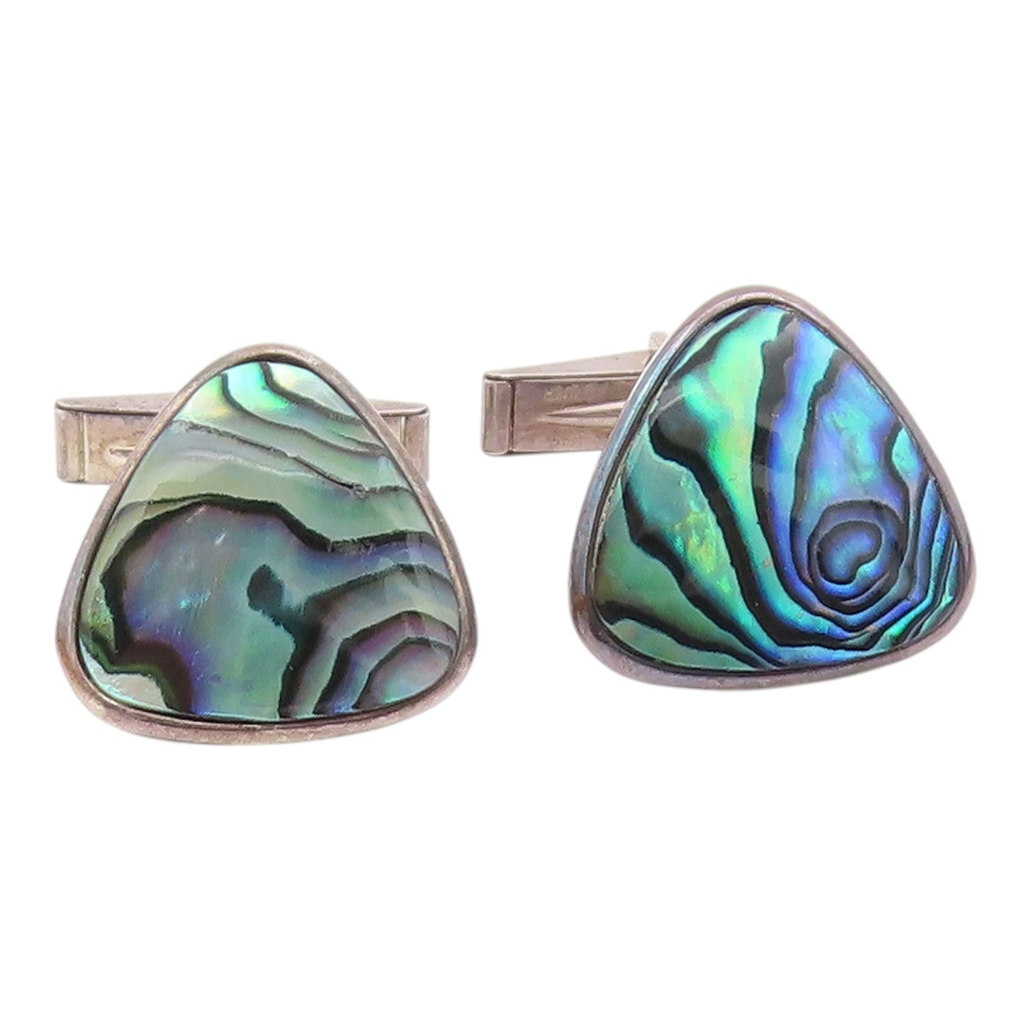 DESIGNER 925 Sterling Silver Vintage Triangular Abalone Cufflinks TR3282