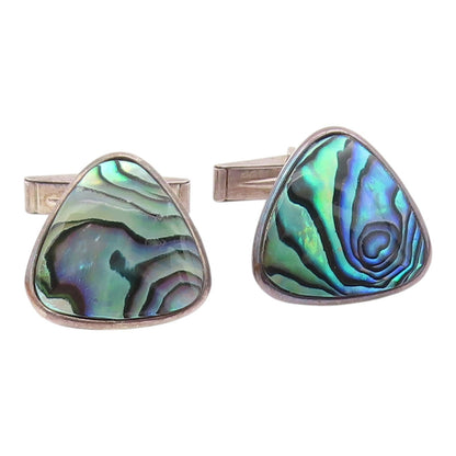 DESIGNER 925 Sterling Silver Vintage Triangular Abalone Cufflinks TR3282