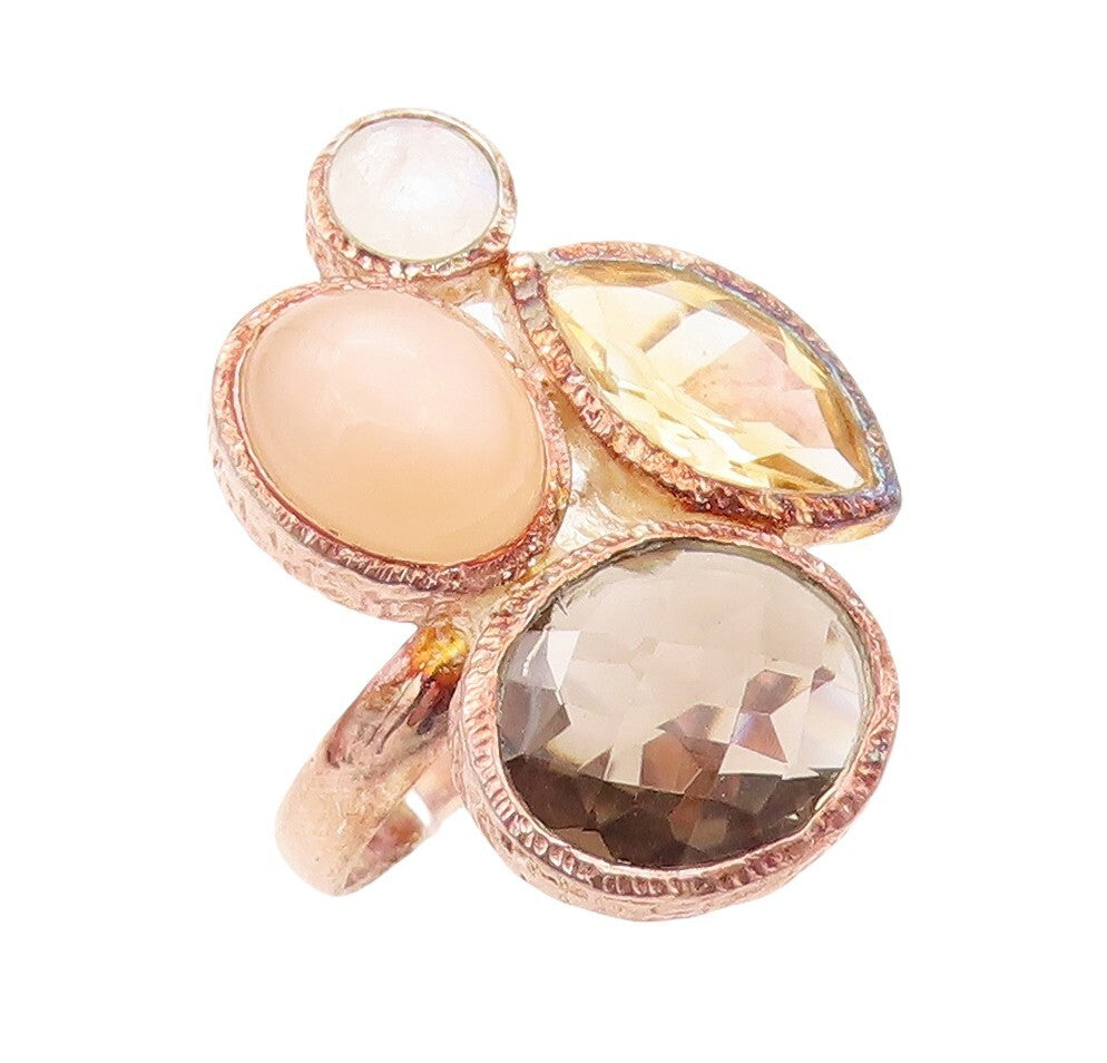 925 Sterling Silver Vintage Ring Rose Gold Plated Gemstones  Sz 8  RG30592