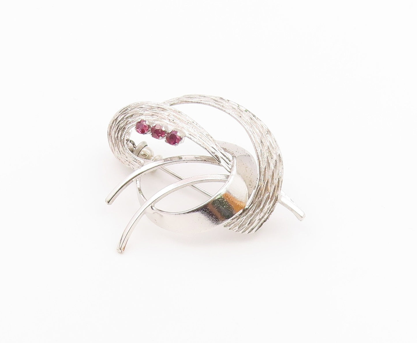 925 Sterling Silver  Vintage Pink Topaz Shiny Swirl Design Brooch Pin  BP4905
