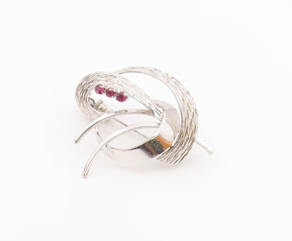 925 Sterling Silver  Vintage Pink Topaz Shiny Swirl Design Brooch Pin  BP4905