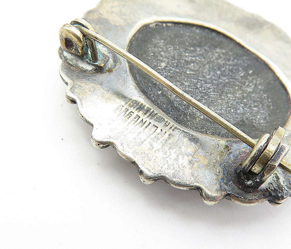 MEXICO 925 Sterling Silver  Vintage Cabochon Cut Black Onyx Brooch Pin  BP1684