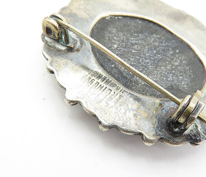 MEXICO 925 Sterling Silver  Vintage Cabochon Cut Black Onyx Brooch Pin  BP1684