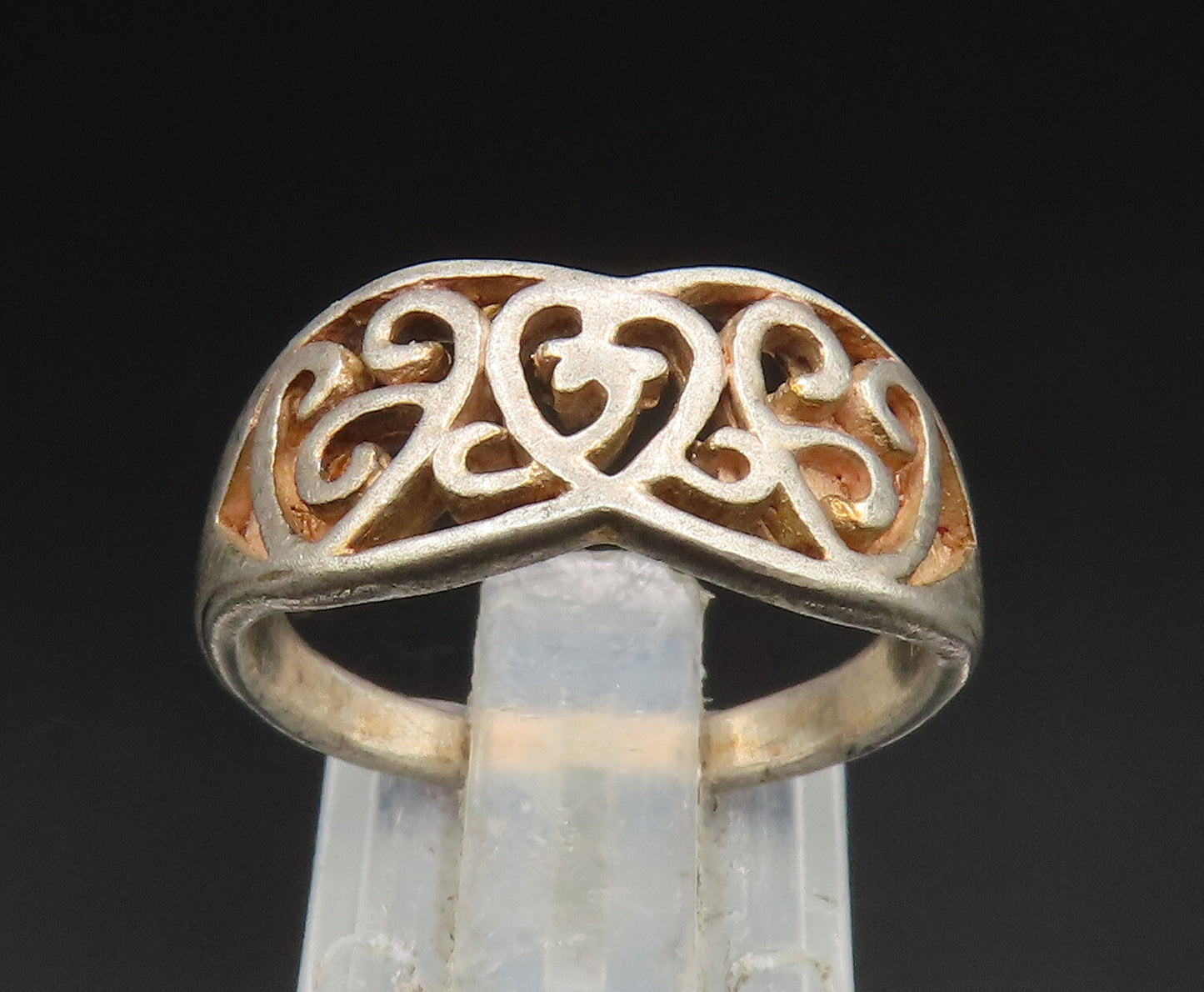 925 Sterling Silver  Vintage Open Love Heart Scroll Band Ring Sz 7.5  RG24549