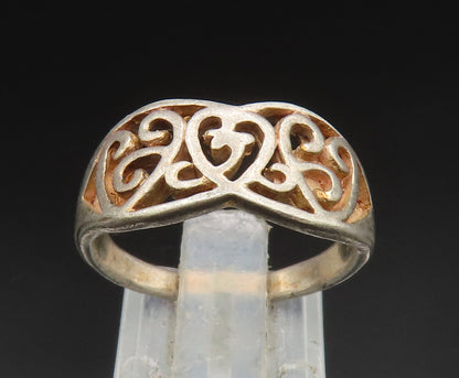 925 Sterling Silver  Vintage Open Love Heart Scroll Band Ring Sz 7.5  RG24549