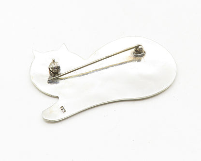 925 Sterling Silver  Vintage Shiny Etched Lying Cat Motif Brooch Pin  BP3705