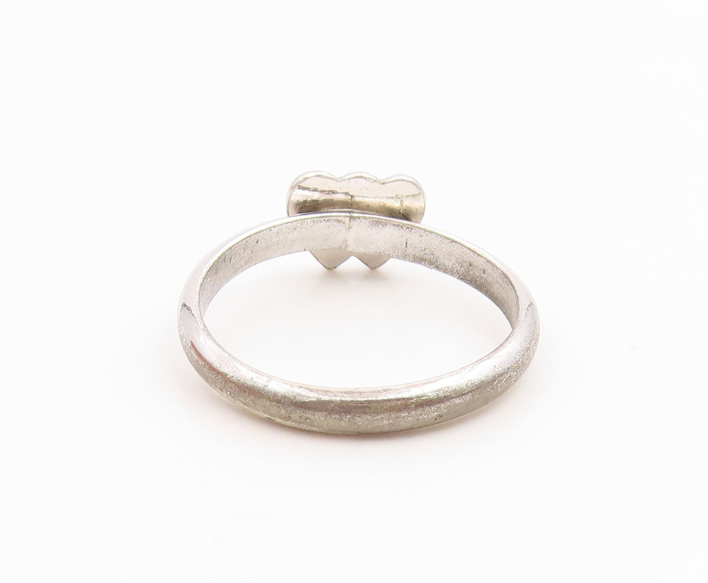 925 Sterling Silver Vintage Ring Minimalist Double Love Heart  Sz 5.5  RG35581