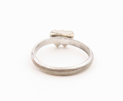 925 Sterling Silver Vintage Ring Minimalist Double Love Heart  Sz 5.5  RG35581