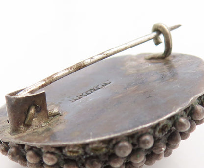 925 Sterling Silver Vintage Brooch Pin ISRAEL Dark Tone Bead Carved  BP11299