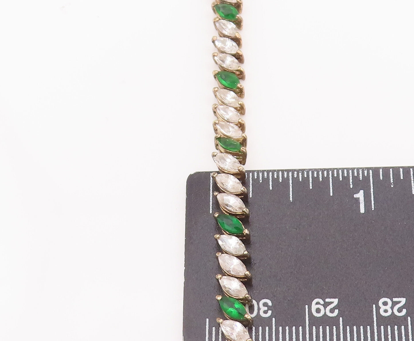 925 Sterling Silver Vintage Bracelet Marquise Cut Green White CZ  BT10430