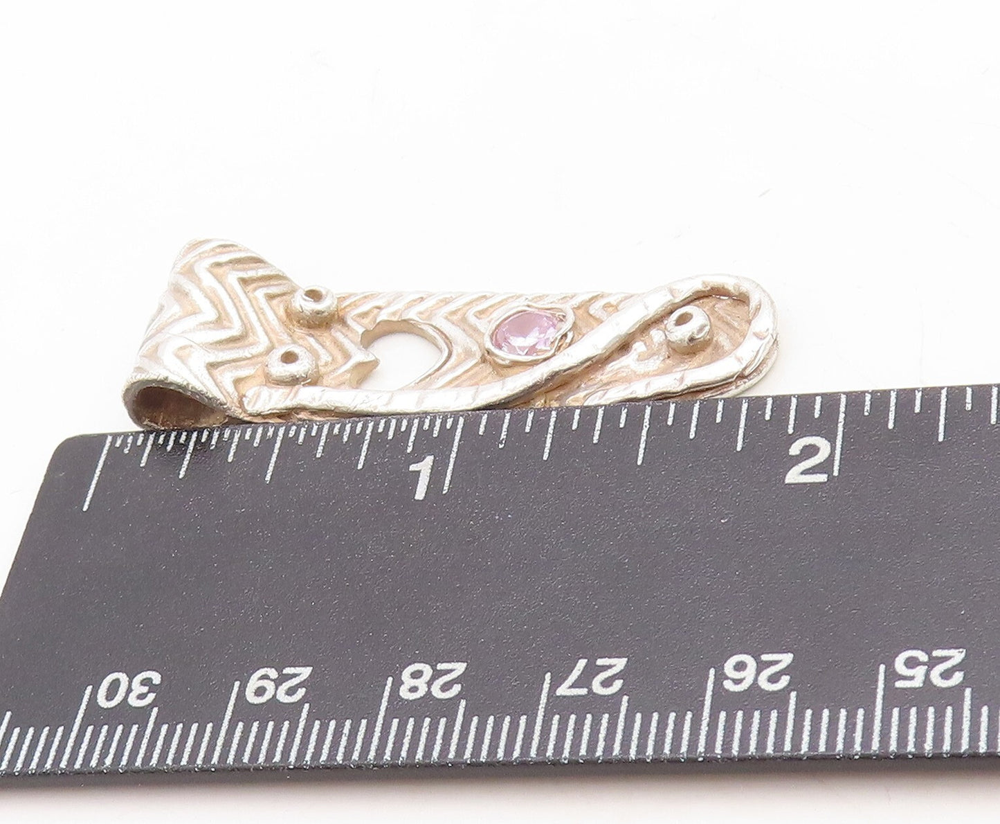 925 Sterling Silver Vintage Pendant Brutalist Design Cutout Heart & CZ  PT23709