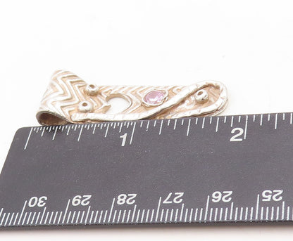 925 Sterling Silver Vintage Pendant Brutalist Design Cutout Heart & CZ  PT23709