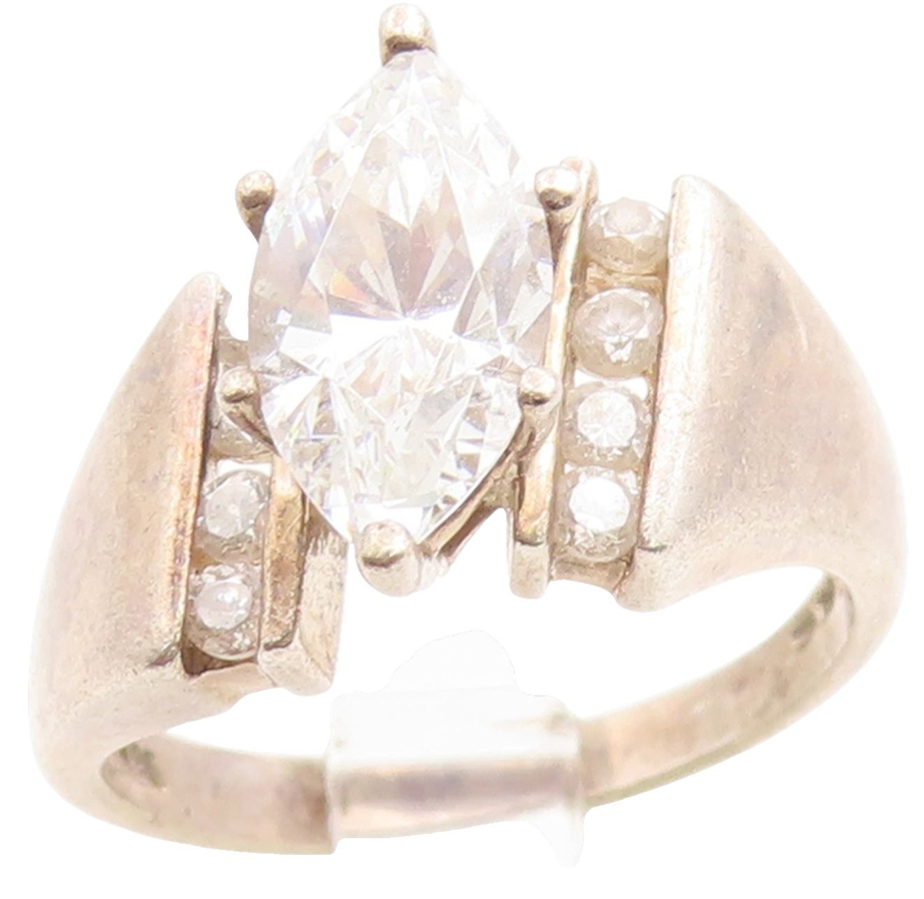 925 Sterling Silver Vintage Ring Marquise Cut CZ Statement Band  Sz 7  RG35971