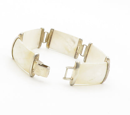 WHEELER 925 Sterling Silver  Vintage Mother Of Pearl Chain Bracelet  BT5736
