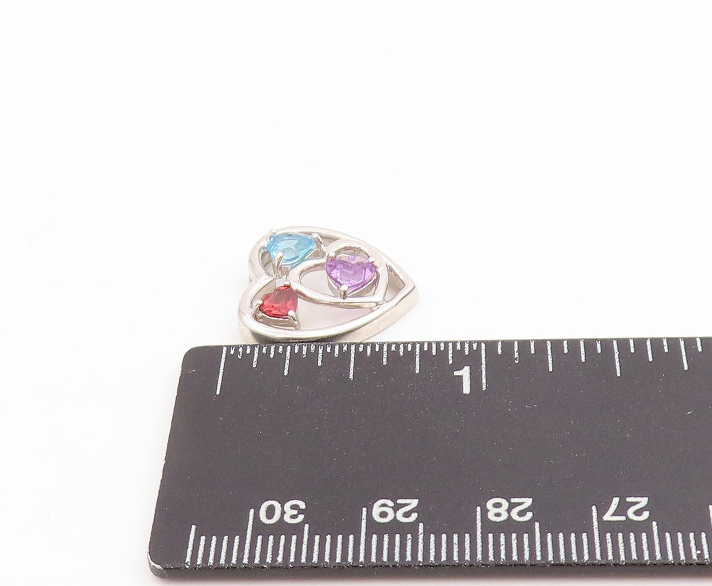 925 Sterling Silver Vintage Pendant Tri Gemstone Dual Love Heart Charm  PT25217