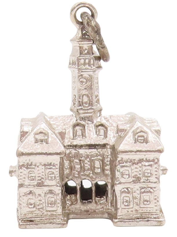925 Sterling Silver Vintage Pendant 3D Carved Petite Clock Tower Charm  PT23023