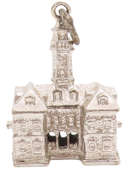 925 Sterling Silver Vintage Pendant 3D Carved Petite Clock Tower Charm  PT23023