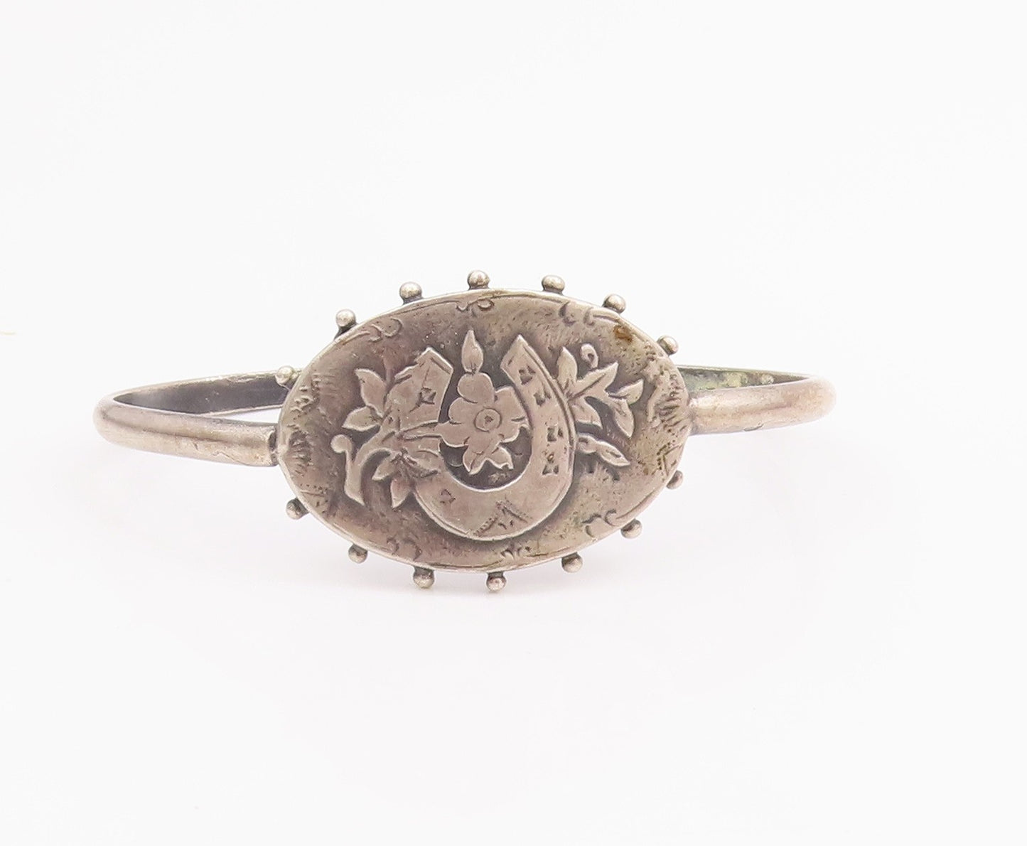925 Sterling Silver Vintage Bracelet Antique Floral Carved Horseshoe  BT10464