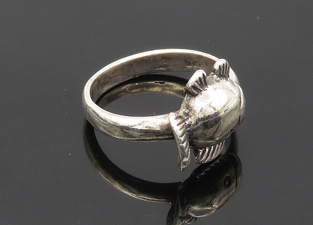 925 Sterling Silver  Vintage Shiny Blowfish Motif Band Ring Sz 5.5  RG22383