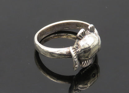 925 Sterling Silver  Vintage Shiny Blowfish Motif Band Ring Sz 5.5  RG22383