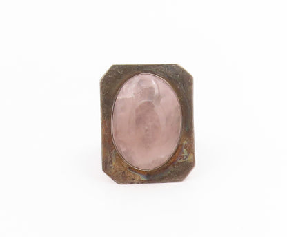 925 Sterling Silver Vintage Ring Large Cabochon Rose Quartz Band Sz 11.5 RG33812