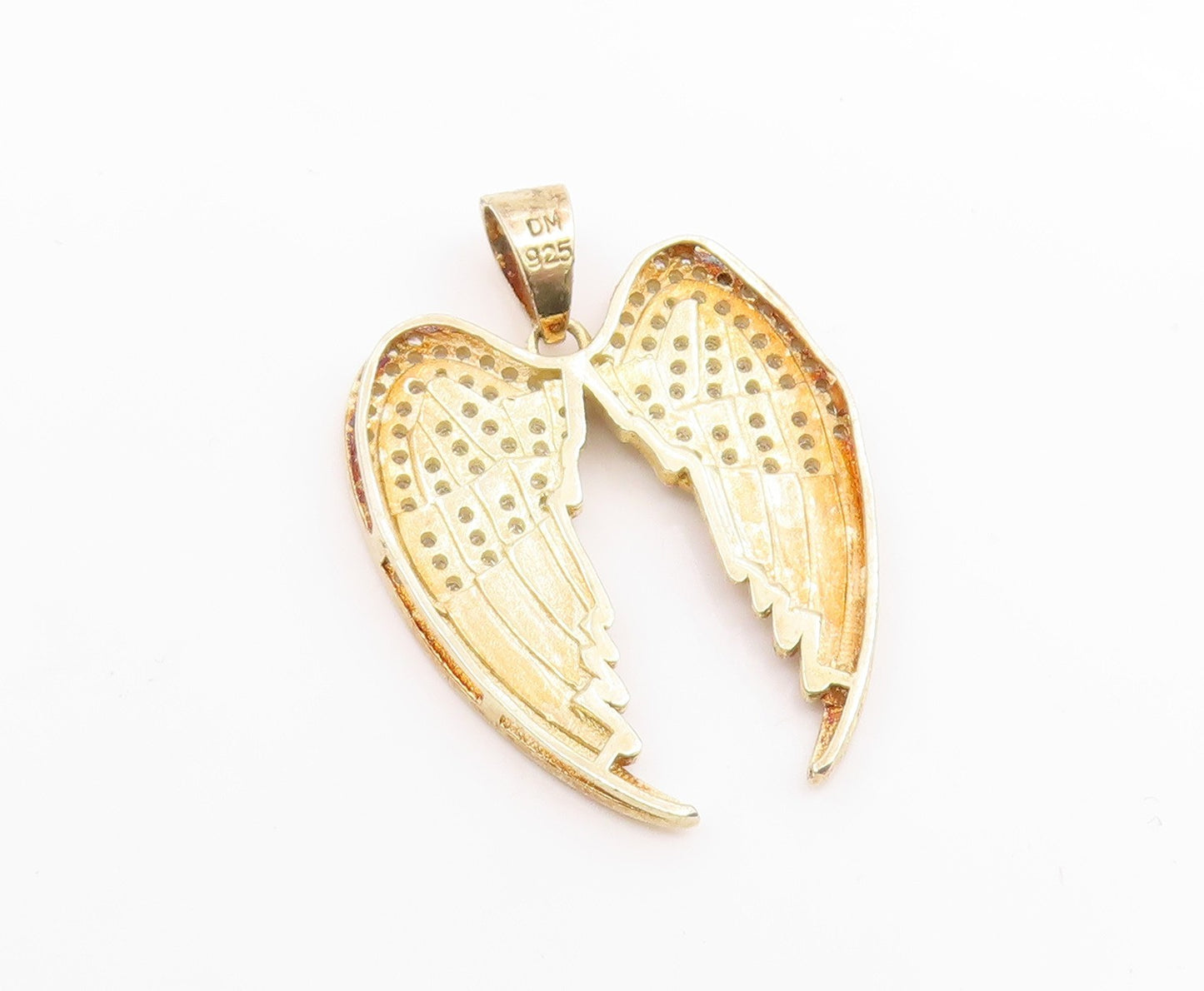 925 Silver  Vintage Cubic Zirconia Gold Plated Angel Wings Pendant  PT15698