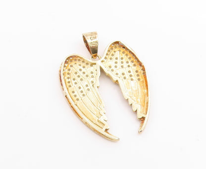 925 Silver  Vintage Cubic Zirconia Gold Plated Angel Wings Pendant  PT15698