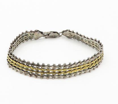 925 Sterling Silver  Vintage Shiny Two Tone Arrow Link Chain Bracelet  BT6016