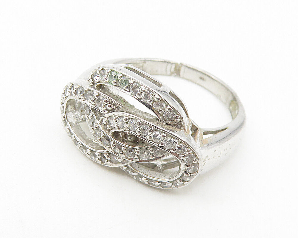925 Sterling Silver  Sparkling Topaz Interlocked Oval Band Ring Sz 7  RG11168