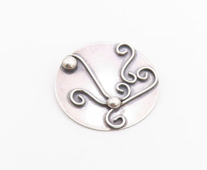 925 Sterling Silver  Vintage Shiny Round Swirl Pattern Brooch Pin  BP3695