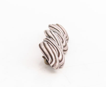 925 Sterling Silver Vintage Brooch Dark Tone Thick Twisted Rope Etched  BP11475