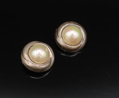 BARRA 925 Silver  Vintage Minimal Freshwater Pearl Clip Back Earrings  EG12232