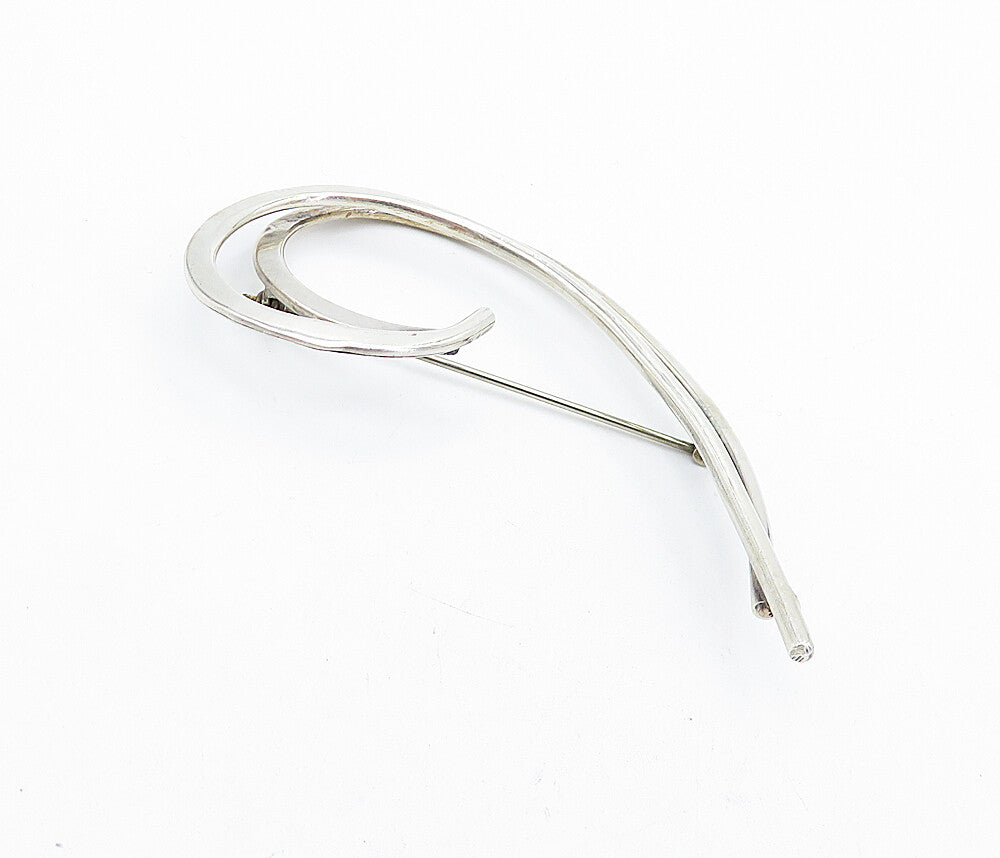 MEXICO 925 Sterling Silver Vintage Shiny Smooth Swirl Brooch Pin BP1557