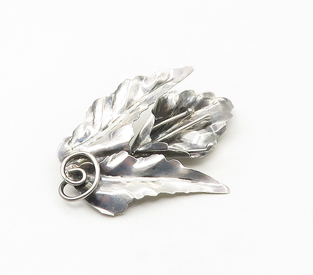 925 Sterling Silver  Vintage Shiny Sculpted Flower Motif Brooch Pin  BP6543