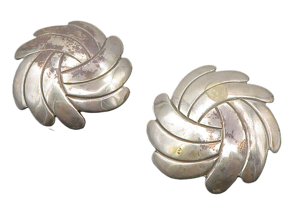 925 Sterling Silver  Vintage Shiny Round Swirl Design Drop Earrings  EG7183