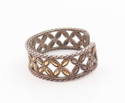 18k Gold 925 Sterling Silver Vintage Bracelet JOHN HARDY Floral Cut Cuff BT10999