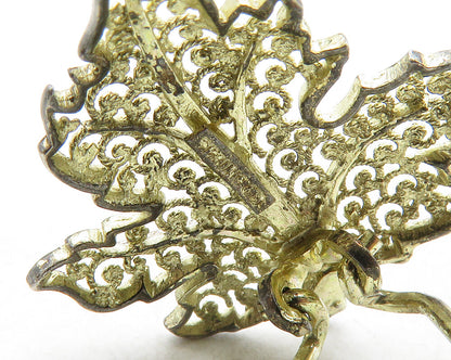 925 Sterling Silver  Vintage Filigree Floral Leaf Non Pierce Earrings  EG6610