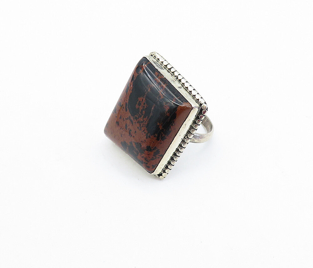 925 Sterling Silver  Vintage Jasper Square Shiny Cocktail Ring Sz 8  RG4074