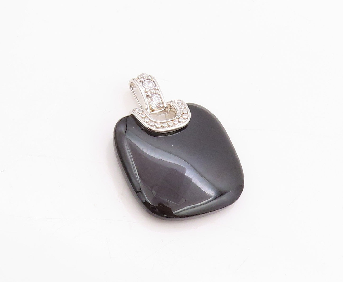925 Sterling Silver Vintage Pendant Hand Bag Design Cabochon Onyx  PT24559