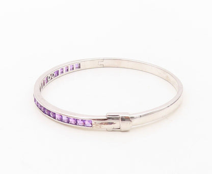 925 Sterling Silver Vintage Bracelet Square & Round Amethyst Bangle  BT10733