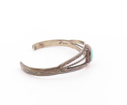 925 Sterling Silver Vintage Bracelet NAVAJO Turquoise Split Roped Cuff  BT11185