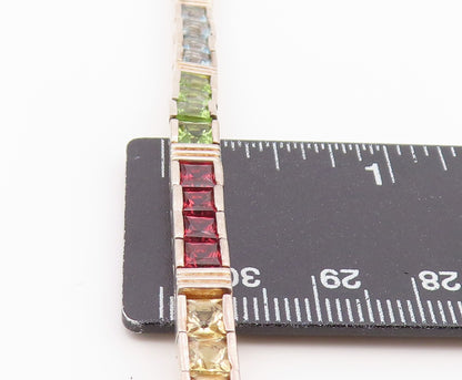 925 Sterling Silver Vintage Bracelet Square Cut Gemstone Tennis Link  BT12179