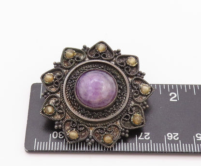 925 Sterling Silver Vintage Brooch Pin ISRAEL Antique Amethyst Gemstone  BP11565