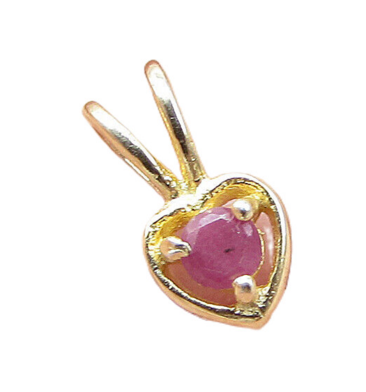Gold Over 925 Sterling Silver Ruby Love Heart Slider Pendant PT1182