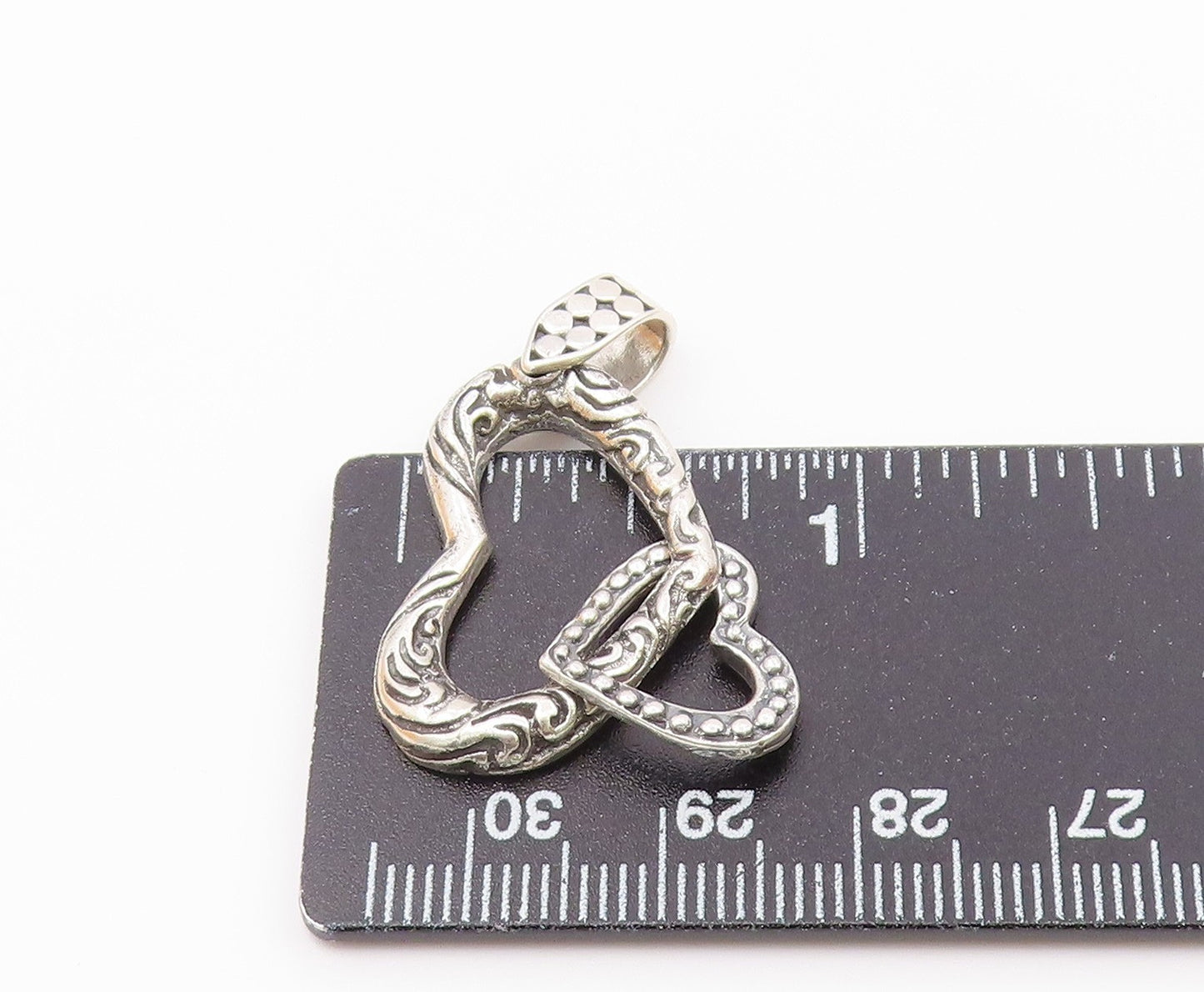 925 Sterling Silver  Vintage Shiny Swirl Open Love Hearts Pendant  PT15664