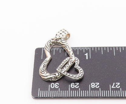 925 Sterling Silver  Vintage Shiny Swirl Open Love Hearts Pendant  PT15664