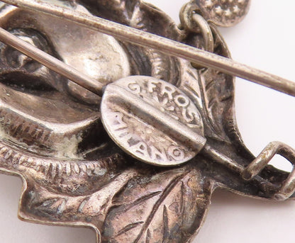 G FROSI 925 Sterling Silver  Vintage Dark Tone Rose Flower Brooch Pin  BP8196