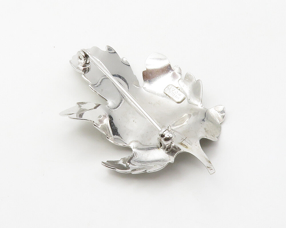 CARL ART 925 Silver  Vintage Shiny Etched Floral Leaf Motif Brooch Pin  BP5506