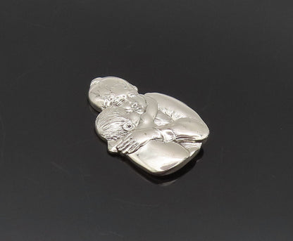 925 Sterling Silver Vintage Brooch Pin MFA Carved Hugging Son & Father  BP10568